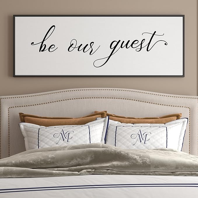 PEONIA 41" x 15" Be Our Guest Wall Decor - Be Our Guest Framed Above Bed for Bedroom Wall Decor Minimalist And Aesthetic Wall Art Canvas Signs (Black)