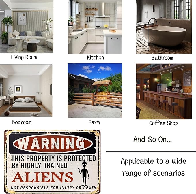 Alien Decor, Funny Vintage Metal Aliens Sign