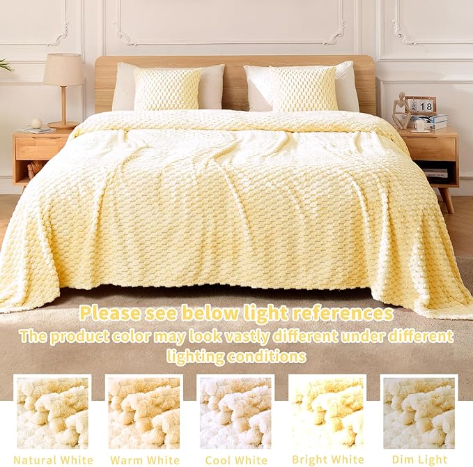FY FIBER HOUSE Fleece Throw Blanket for Couch 300GMS Super Soft Plush Fuzzy Blankets Lap Blanket for Office Sofa, 50x60 Inches, Light Yellow
