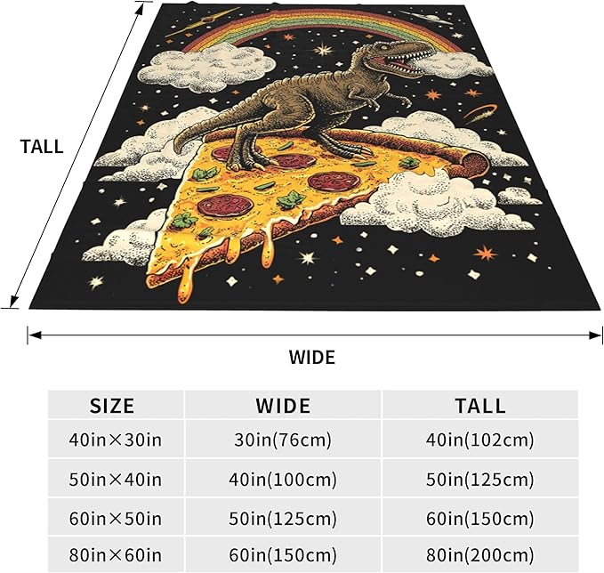 Dinosaur Throw Blanket Soft Warm Cozy Funny Spcae Food Pizza Rainbow Dinosaurs Blankets Fuzzy Plush Fleece Dinosaur Blanket Gifts for Couch Bed Sofa Home Decor 40''X50''