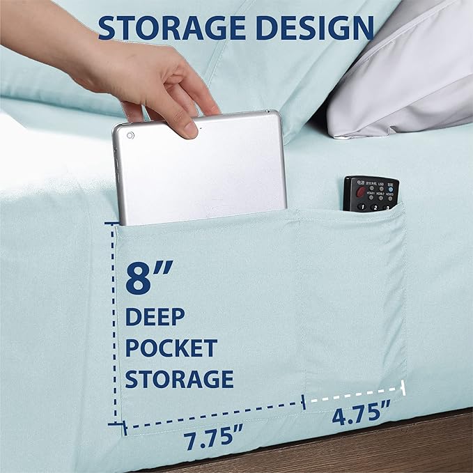 Swift Home Smart Sheets, Ultra Soft Brushed Microfiber 3-Piece Sheet Set, Fitted Bed Sheet with Side Storage Pockets – Aqua, Twin
