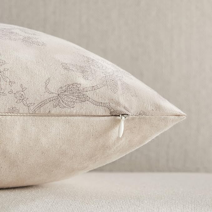 100% Cotton French Pastoral Throw Pillow Covers Set of 2, 16x16 Inch Grey Farmhouse Decorative Cushion Covers for Sofa Bed Living Room Home Decor
