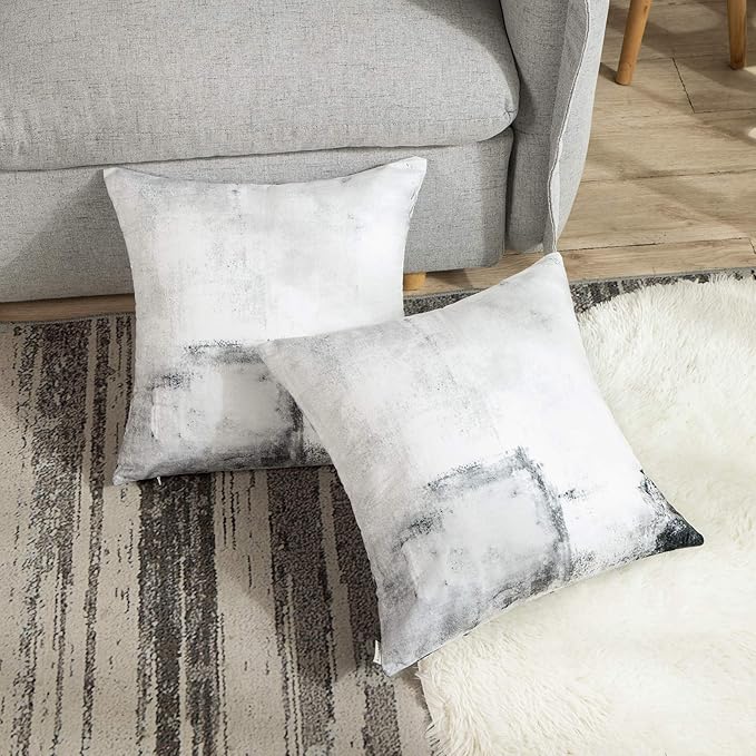 Britimes Throw Pillow Covers Modern Home Art Decor, 16 x 16 Inches Set of 2 Pillow Cases Decorative, Abstract Oil Painting Pillowcases for Bedroom, Living Room, Cushion Couch Sofa, Black White