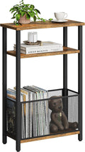 Narrow Side Table with Storage Basket Skinny End Tables for Smalls Spaces 3 Tier Sofa Table Small Nightstand Slim Bedside Table for Living Room Bedroom Rustic Brown MLBZ22RB