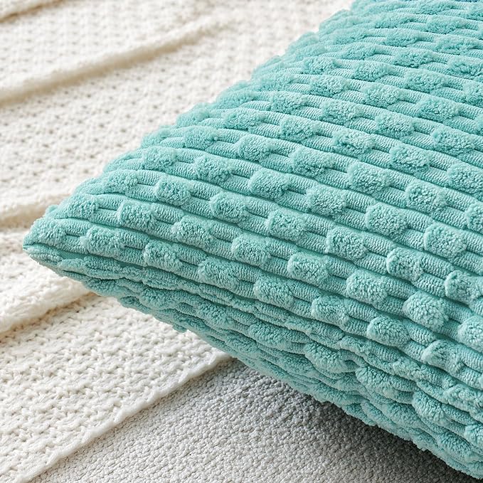 MIULEE Pack of 2 Decorative Throw Pillow Covers 16x16 Inch Soft Boho Striped Textured Corduroy Pillow Covers Modern Farmhouse Home Decor for Couch Bed Sofa Living Room Aqua Green