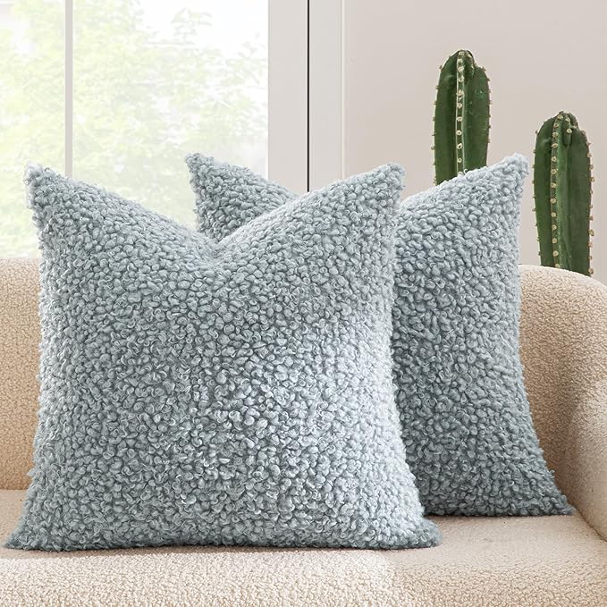 MIULEE Pack of 2 Throw Pillow Covers 20x20 Inch Light Blue Faux Fur Decorative Sherpa Pillow Covers Fuzzy Accent Soft Sheepskin Fleece Cushion Cases for Boho Home Decor Couch Living Room Bed