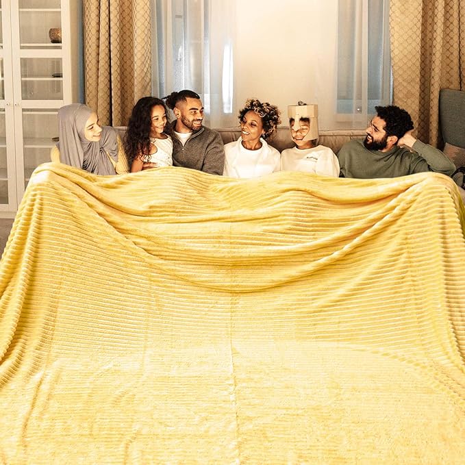 Bnuitland Light Yellow Fleece Throw Blanket 90"x108",300GSM Large Big Soft Cozy Warm Lightweight Stripe Pattern for Bed Sofa Home Decor,Suitable for Adults Family All Season