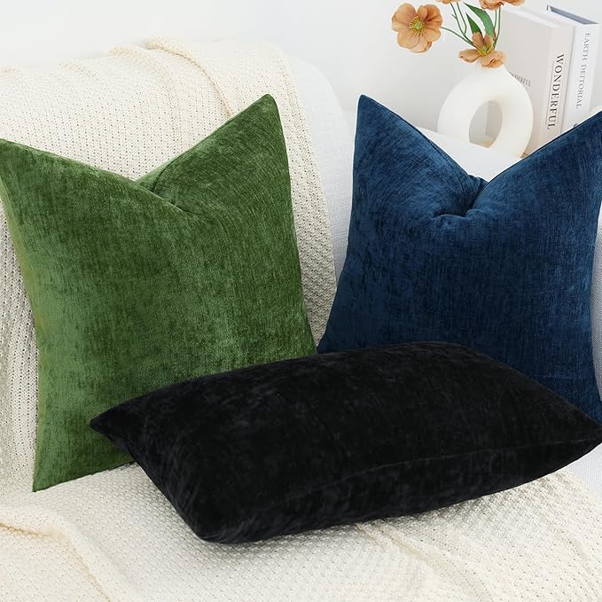 decorUhome Chenille Black Throw Pillow Covers 26x26 Inch Set of 2, Decorative Soft Couch Pillow Covers Solid Dyed Accent Farmhouse Neutral Square Pillow Cases for Sofa