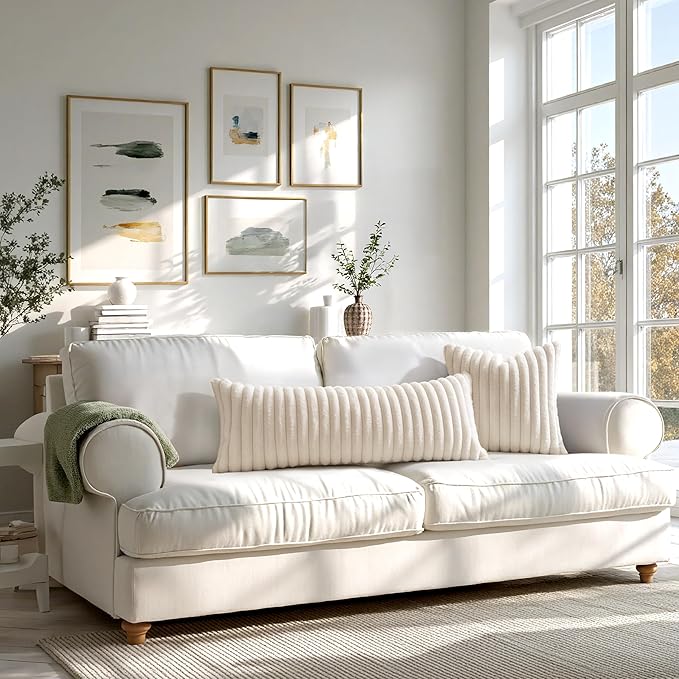 MIULEE Faux Fur Large Decorative Throw Pillow Covers 24x24 Inch Set of 2, Modern Spring Home Decor Soft Plush Couch Pillows Cozy Fluffy Cushion Covers for Sofa Bed Beige
