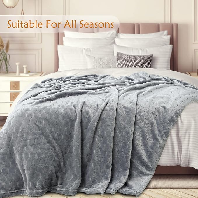 TOONOW Fleece Bed Blanket King Size 90x108 inches, Super Soft Fluffy Fuzzy Plush Blanket Geometric Pattern Cozy Microfiber Flannel Blankets for Couch, Bed, Sofa, Light Grey