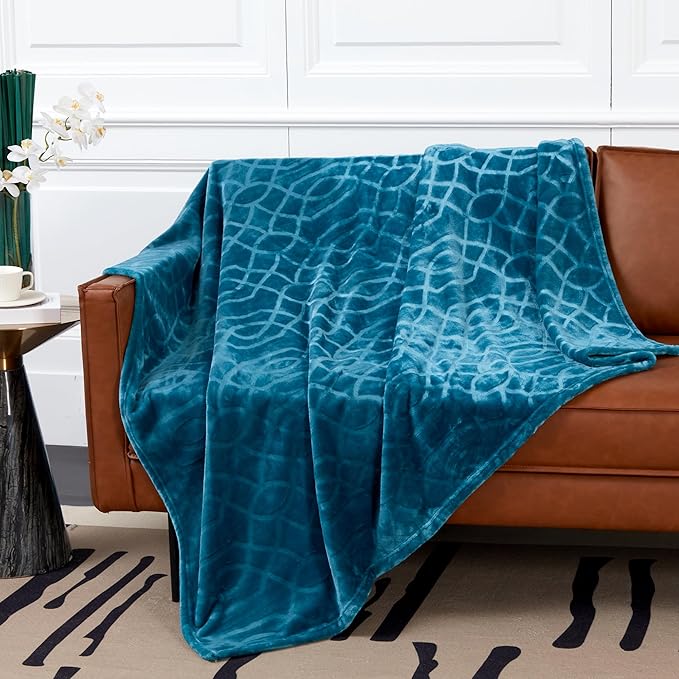 Soft Cozy Fleece Throw Blanket, 50x60 Inches – Lightweight Plush Blanket for Couch, Fuzzy 3D Jacquard Design, for Sofa, Bed & Travel - Teal