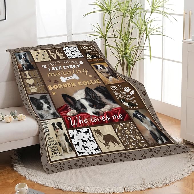 Border Collie Blanket for Girls Women Boys Men Adults Kids Soft Cozy Fleece Dog Pet Throw Blankets Gifts Warm Flannel Plush Lightweight Decor for Couch Bed Sofa 60"X50"