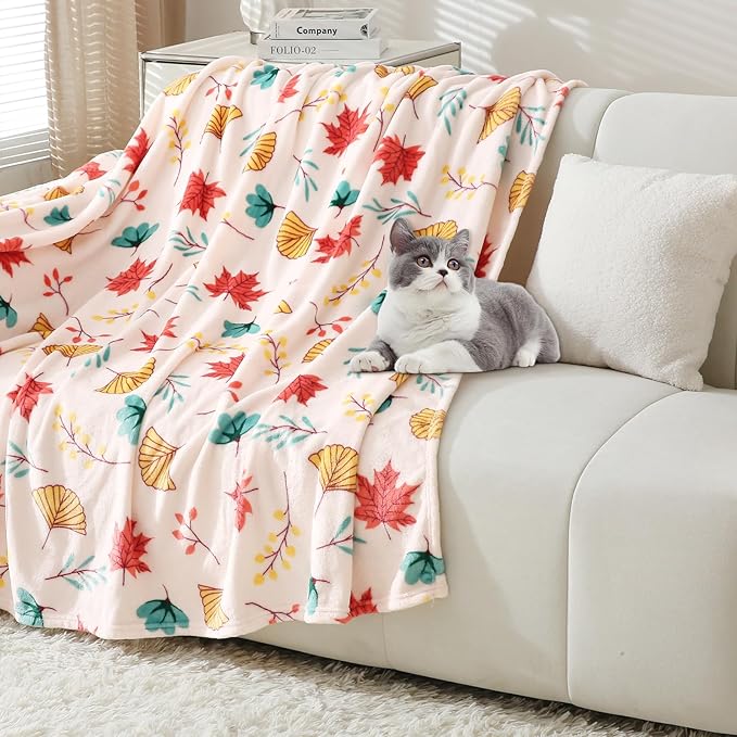 Softan Fleece Blanket - Autumn Leaves Throw Blanket - Fuzzy Lightweight Super Soft Microfiber Flannel Blankets for Couch, Bed, Sofa - Ultra Luxurious Warm and Cozy for All Seasons (60"×80")