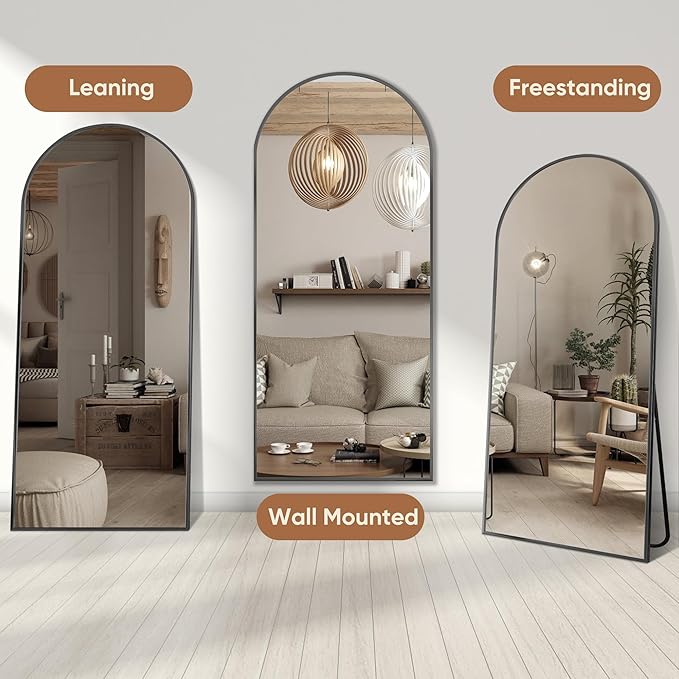 Full Length Mirror, 71"x28" Oversized Arched Mirror Large Standing Mirrors, Tall Mirrors Body Floor Mirror for Bedroom Living Room Aluminum Frame, Black