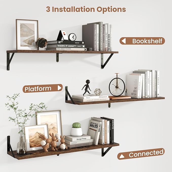 Axeman 32 Inch Floating Shelves | 8 Inch Deep Brown Wood Wall Shelves Set of 2 | 31.5" W x 8" D Rustic Brown Floating Shelves for Bathroom Kitchen Living Room