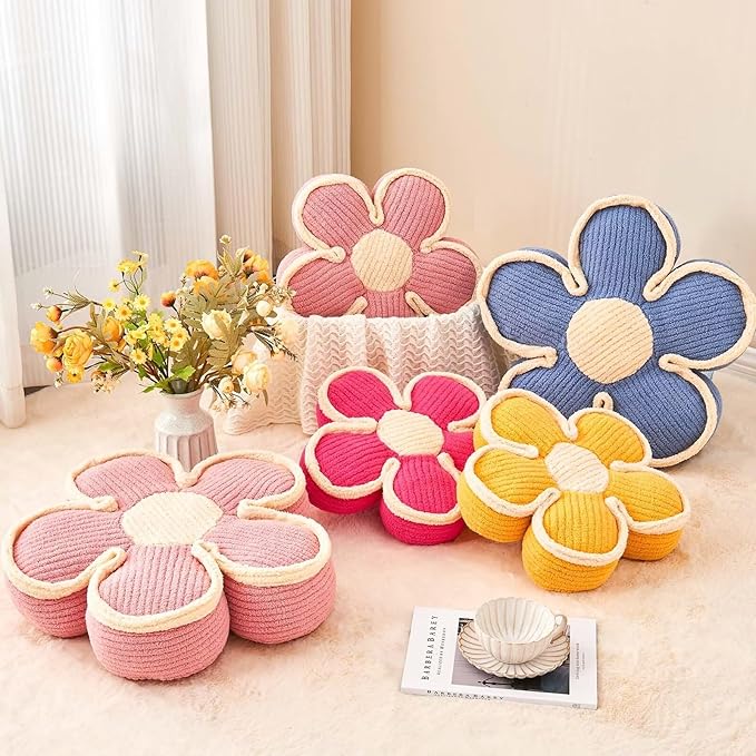 Kcvvcr Soft Flower Shaped Floor Cushion, Decorative Throw Pillow, Cute Seating Cushion, Plush Pillows for Sofa Couch Bed (17.7 Inch, Hot Pink)