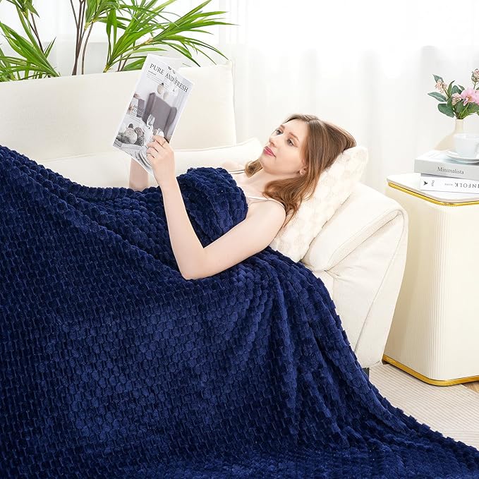 Zyrah Fleece Throws for Couch Super Soft Throw Blanket Lightweight Decorative Fuzzy Cozy Blankets for Sofa Chair Bed (A-Navy Blue, Twin(60"x80"))