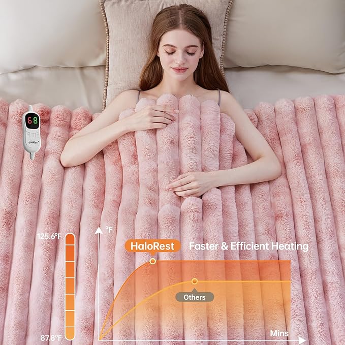 Heated Throw Blanket, Faux Fur Cozy Heating Blanket with Overheat Protection, 1/2/4/6/8 Hours Auto-Off 10 Heat Level, Machine Washable (62x84 Inches, Tie-Dye Pink)