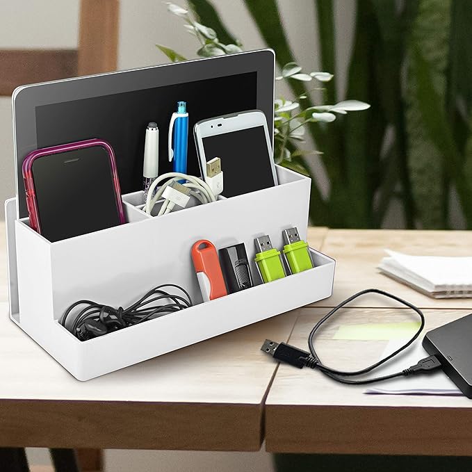 Acrimet Desktop Organizer - Multi Organizer Caddy Holder for Office, Home and School use (Plastic) (White Color)