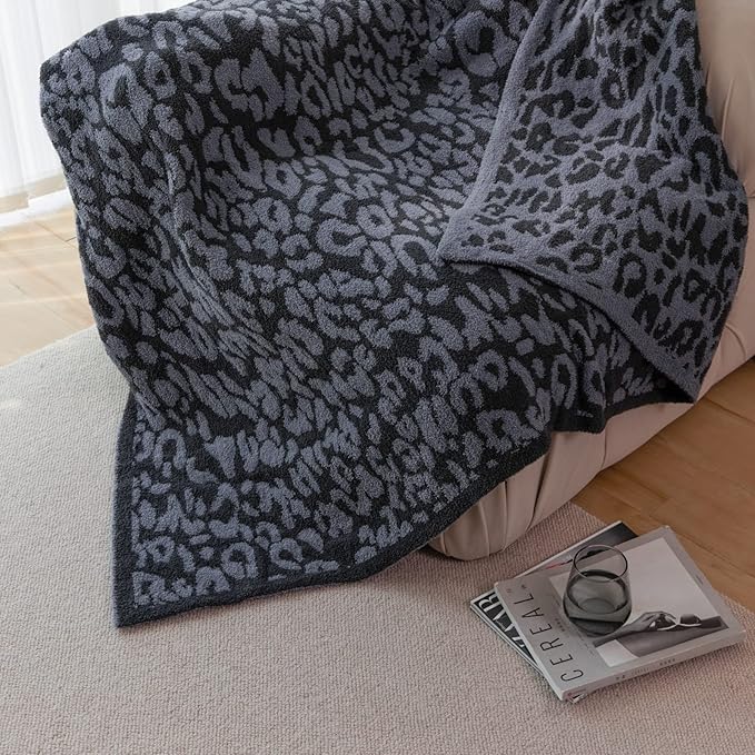 MH MYLUNE HOME Ultra Soft Leopard Throw Blanket (50x60 inches) Microfiber Blanket Plush Warm Reversible Cheetah Blanket Leopard Pattern Throw for Couch Bed Sofa - Dark Blue and Charcoal Gray, 50"x60"