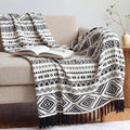 CASAAGUSTO Boho Throw Blanket - Black and White Decorative Blankets with Tassel, Printed Flannel Bohemian Blanket for Chair, Bed, Sofa, Couch(60 * 80, Black and White)