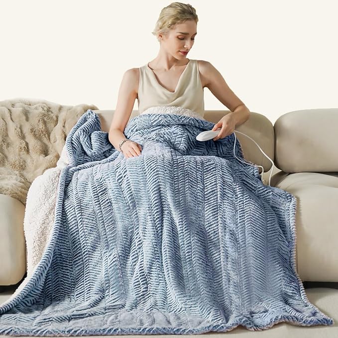 Heated Blanket Electric Blanket 50" x 60" - Cozy Soft Heated Throw with 5 Heating Levels & 3 Hours Auto Off,Machine Washable,ETL & FCC Certification(Frosty Blue)