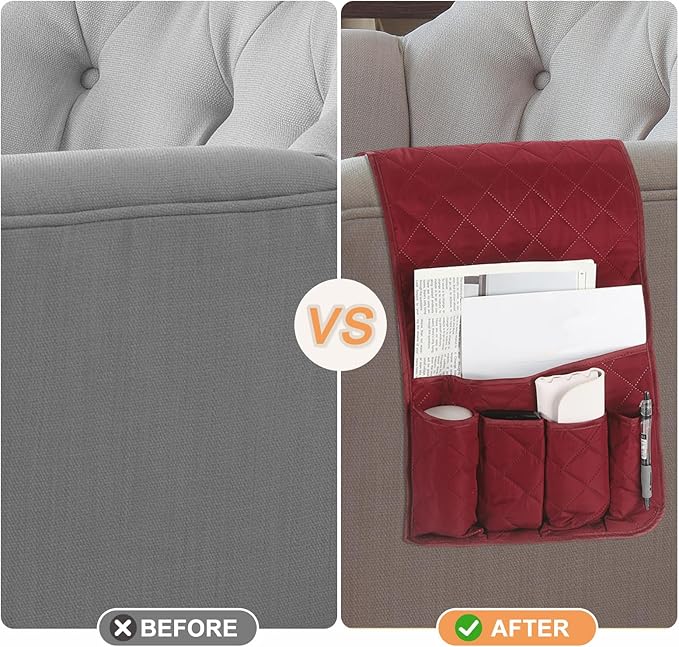 uxcell 2 Pcs Recliner Armchair Caddy, Couch Armrest Organizer with 5 Pockets for Bedside Sofa Remote Control Holder Magazine Phone Book Glasses (Gray, 35"x13")