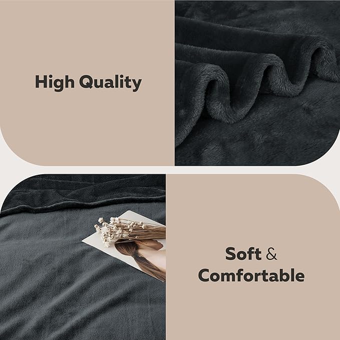 MOONLIGHT20015 Fleece Blanket 2 Pack - Super Soft Fluffy Black Throw Blanket for Sofa and Bed - Warm and Cozy Lightweight 400 GSM Microfiber Bed Throws Blankets, 50x60 Inches (Throw/Travel)