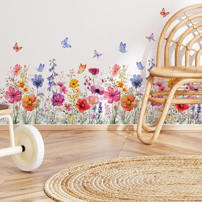 TUOKING Orange Flowers Wall Stickers Decor,Removable Butterfly Wall Murals Peel and Stick Modern Wall Art Decal Home Decor for Kitchen,Bedroom,Living Room(MS3160)