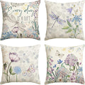 AVOIN colorlife Every Day is A Gift Hydrangea Throw Pillow Covers, 18 x 18 Inch Spring Summer Floral Butterfly Dragonfly Decoration Cushion Case for Home Sofa Couch Set of 4
