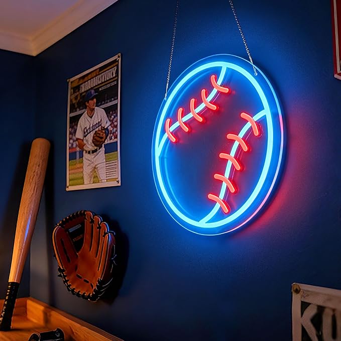 Baseball Neon Signs for Wall Decor, Sport Led Neon Light Sign for Room Bedroom Man Cave Shop Decor, Unique Gifts for Kids Men & Boys 8-12, College Dorm Baseball Fans Accessories
