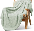 Whale Flotilla Fuzzy Fleece Throw Blanket for Couch, Bed, Soft Fluffy Jacquard Waffle Blankets for All Season, Lightweight and Warm, 50x60 Inch, Sage Green