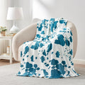 Cozy Bliss Cow Print Fuzzy Throw Blanket for Couch - Thick Soft Warm Non Shedding Fleece Blankets for Western Décor Room, for Kids, Women Men Girls, Teal Blue 50"*60"