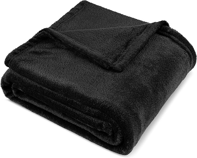 PAVILIA Black Fleece Bed Blanket King Size, Super Soft Fuzzy Flannel Throw for Couch Sofa, Luxury Plush Microfiber Large Throw Blanket King Bed, Home Cozy Velvet Gift Blanket, 90x108