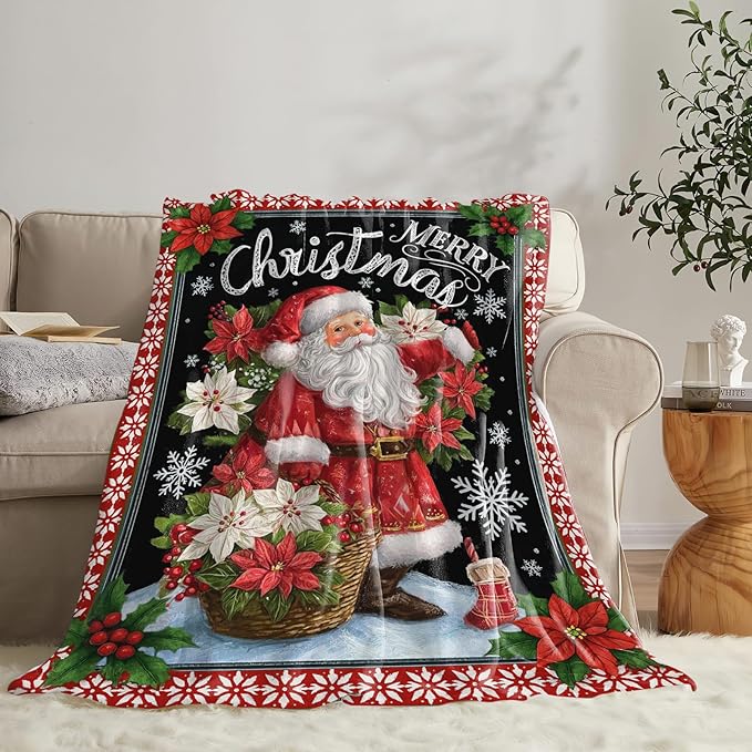 Santa Claus Blanket for Girls Women Boys Men Adults Kids Soft Cozy Fleece Merry Christmas Throw Blankets Gifts Warm Flannel Plush Lightweight Decor for Couch Bed Sofa 80"X60"