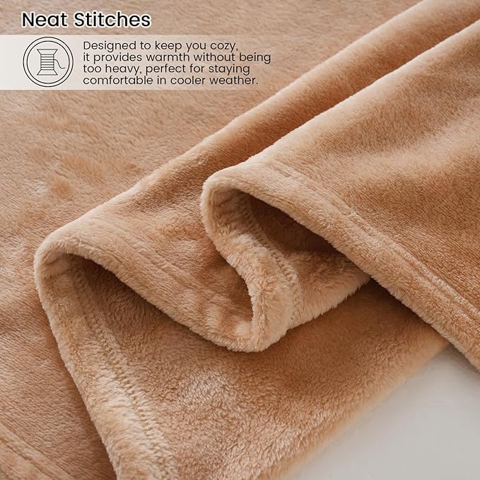 Twin Fleece Blankets for Women, Silky Flannel Fuzzy Blanket for All Season, Cozy Lightweight Blanket for Couch, Bed, Sofa, 60" x 80", Camel, Twin