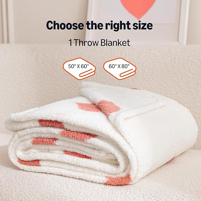 Amazon Basics Fleece Throw Blanket, Reversible Decorative Hearted Pattern for The Bed, Couch and Sofa, 60" W × 80" L, Red Heart