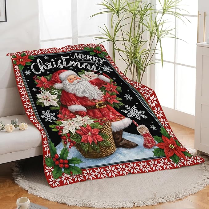 Santa Claus Blanket for Girls Women Boys Men Adults Kids Soft Cozy Fleece Merry Christmas Throw Blankets Gifts Warm Flannel Plush Lightweight Decor for Couch Bed Sofa 60"X50"