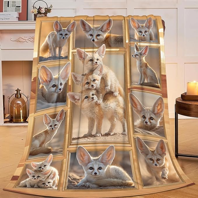 Fennec Fox Blanket for Girls Women Boys Men Adults Kids Soft Cozy Fleece Desert Fox Throw Blankets Gifts Warm Flannel Plush Lightweight Decor for Couch Bed Sofa 60"X50"