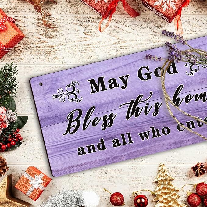 Christian Home Decor God Bless This Home Sign - Blessed Signs Entry Way Wall Decor, Christian Housewarming Gifts, Front Door Decorations, May God Bless This House and All Who Enter Sign 6x12 Inch