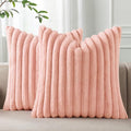 Pallene Faux Fur Plush Throw Pillow Covers 22x22 Set of 2, Luxury Soft Fluffy Striped Decorative Pillow Covers for Sofa, Couch, Living Room, Pink