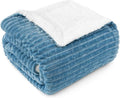 PAVILIA Dusty Blue Sherpa Fleece Throw Blanket for Couch, Soft Plush Fuzzy Blankets, Fluffy Flannel Sherpa Blanket for Sofa, Warm 3D Ribbed Winter Blanket Gift, 50x60 inches