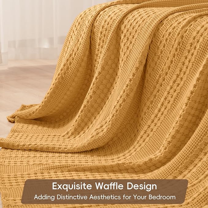 PHF 100% Cotton Waffle Weave Blanket King Size for Bed, Soft Lightweight & Breathable for Spring and Summer, All-Season Comfort, Luxury Aesthetic Blanket for Home Decor, 108"x90", Pumpkin Orange