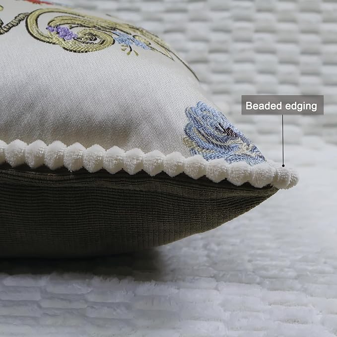 SZHELEJIAM Pillow Cover Set of 2, Jacquard Vintage Embroidered Pillow Case, for Sofa Cushion Cover for Sofa, Bed, Living Room, Throw Pillow Covers 18x18 Beige