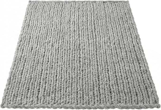 Amélie Home Chunky Knit Throw Blanket for Couch, Soft Chenille Crochet Blanket for Sofa, 50"x60", Light Grey