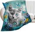 Cute Cat with Blue Butterfly Throw Blanket - Ultra Soft Cozy Fleece Kitten Blanket for Girls, Women & Kids - 40"x50" Cat Lover Gifts