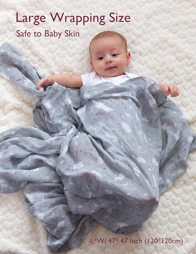 Momcozy Muslin Swaddle Blankets, 4-Pack Breathable and Skin-Friendly Receiving Blankets, Swaddle Blanket Shower Gifts & Baby Registry Essentials, Large 47"x47", Creamy Rabbit