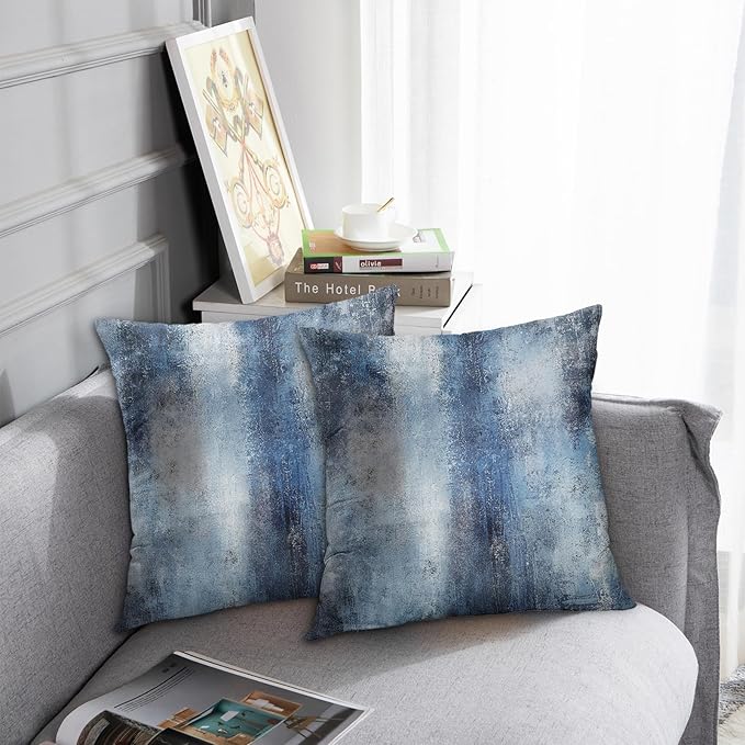 Britimes Throw Pillow Covers Modern Home Art Decor, 18 x 18 Inches Set of 2 Pillow Cases Decorative, Abstract Oil Painting Pillowcases for Bedroom, Living Room, Cushion Couch Sofa, Navy Blue Accent