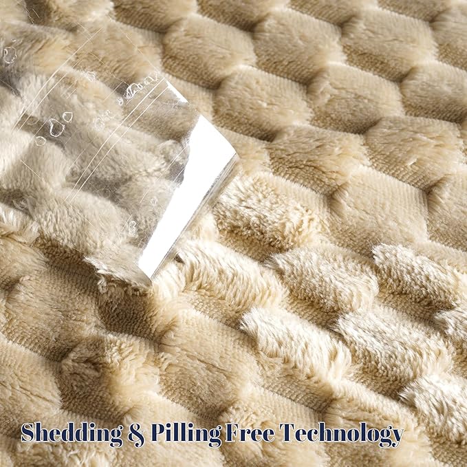 PHF Ultra Soft Flannel Fleece Blanket Twin Size, Lightweight 3D Jacquard Fleece Blanket, No Shedding, No Pilling, Luxury 340GSM Fluffy Cozy Bedding for Bed Room Decor, 66"x90", Khaki