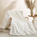 Smoofy Faux Fur Throw Blanket for Couch – Cream White Fluffy Cozy Rabbit Fleece, Plush Soft Bubble Blanket for Sofa & Bed, for Mom, Warm Fuzzy Home Room Decor Throw 60" x 80"